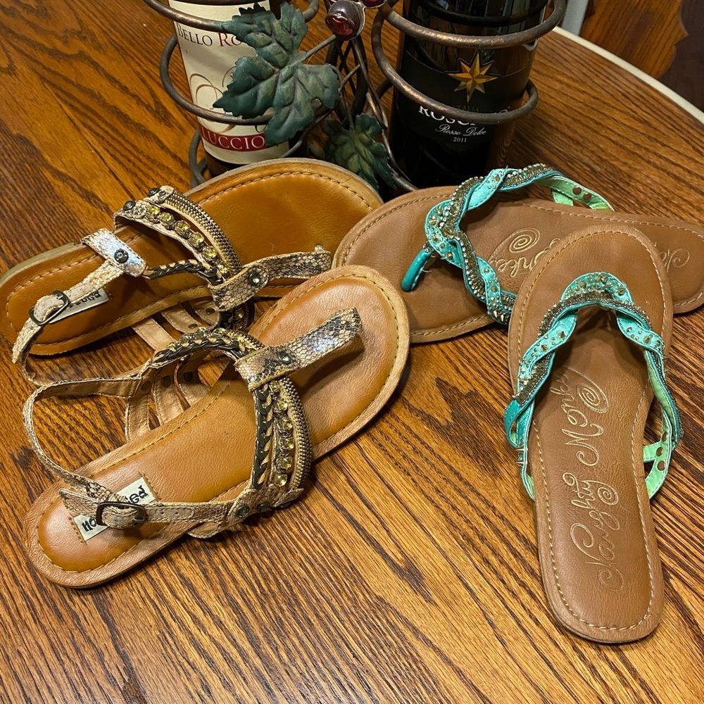 Lot of summer sandals. Size 7 Not Rated and Naughty Monkey.